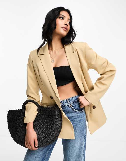 Miss Selfridge - Blazer oversize doppiopetto color pietra