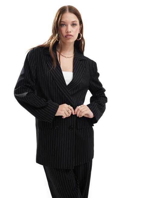 Miss Selfridge - Blazer oversize doppiopetto extra largo gessato monocromatico in coordinato