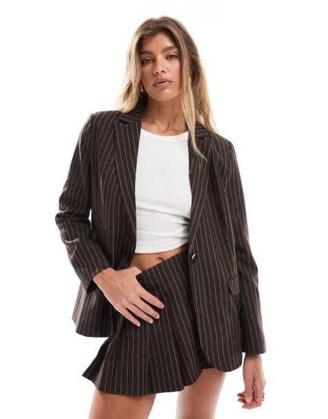Miss Selfridge - Blazer oversize marrone gessato in coordinato - view 1