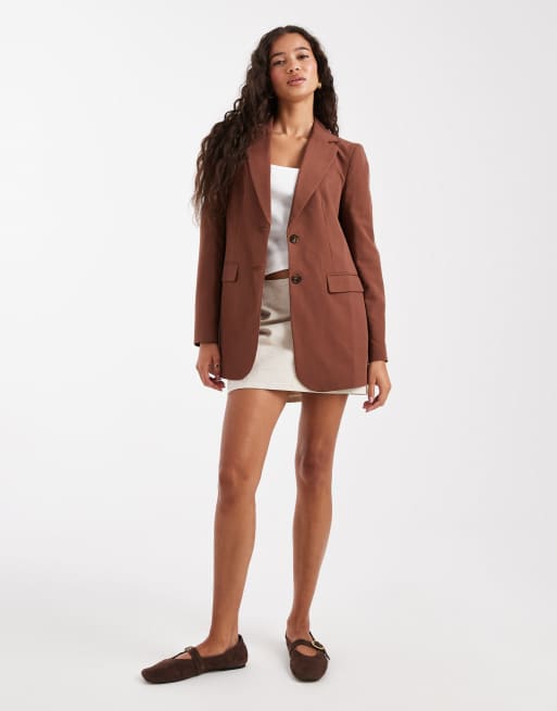 Miss Selfridge - Blazer oversize marrone, 3 di 4