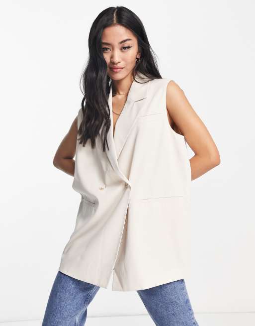 Miss Selfridge - Blazer oversize senza maniche color pietra