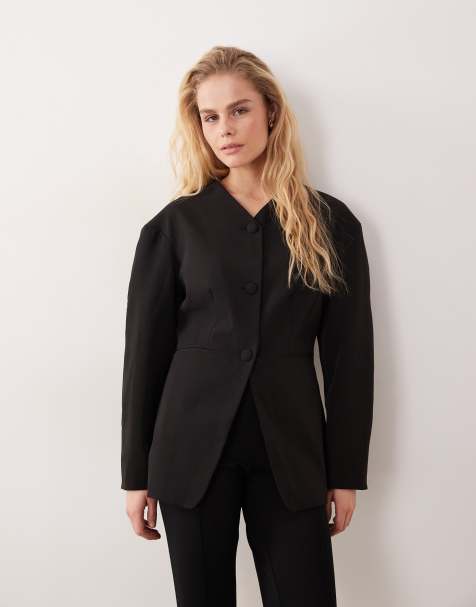 Miss Selfridge - Blazer stretto in vita senza colletto nero - view 1