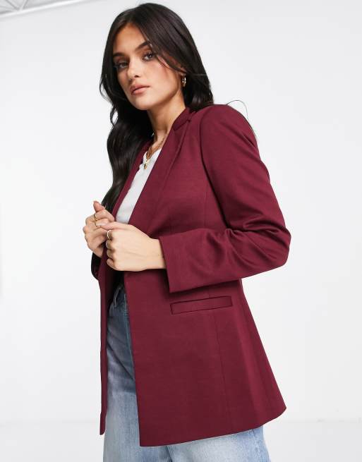 Miss Selfridge - Blazer taglio lungo bordeaux in tessuto ponte