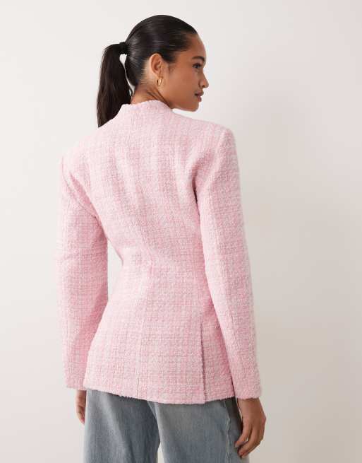 Miss Selfridge blazer zonder kraag in roze bouclé, 4 van 4
