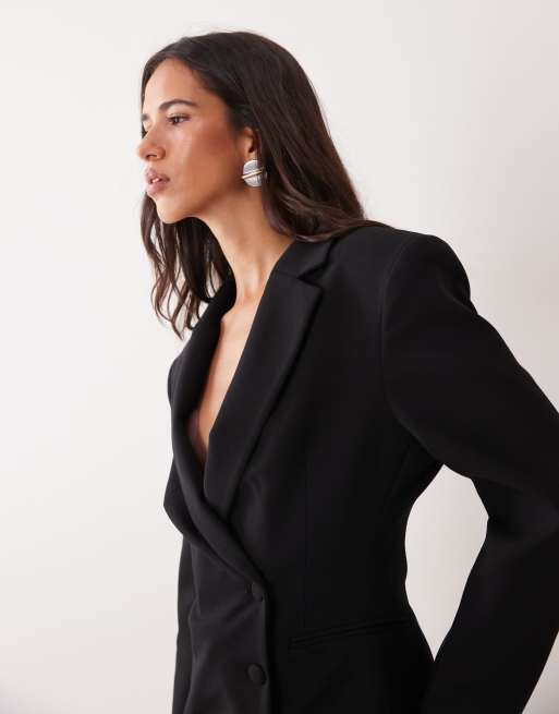 Miss Selfridge blazerkjole med markerede skuldre og indsnøret talje i sort, 3 af 4