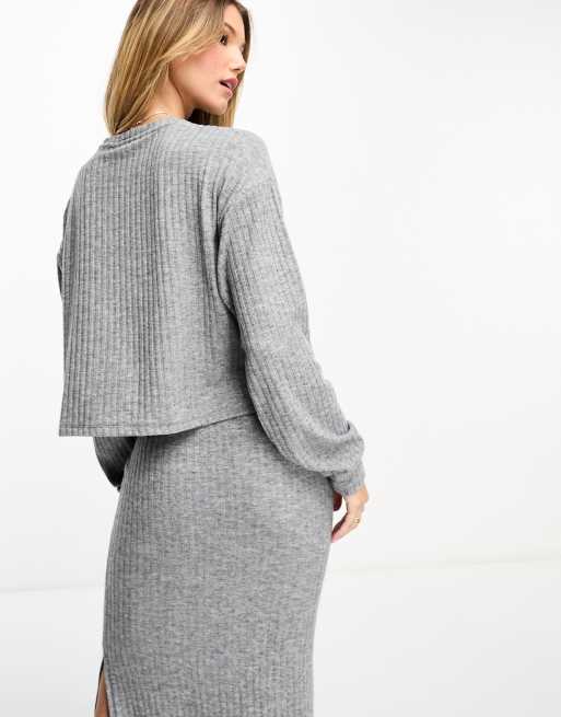 Miss Selfridge - Blød, grå top med lange ærmer i børstet ribstrik - Del af sæt , 3 af 4