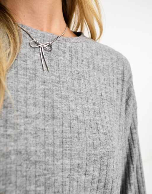 Miss Selfridge - Blød, grå top med lange ærmer i børstet ribstrik - Del af sæt , 4 af 4