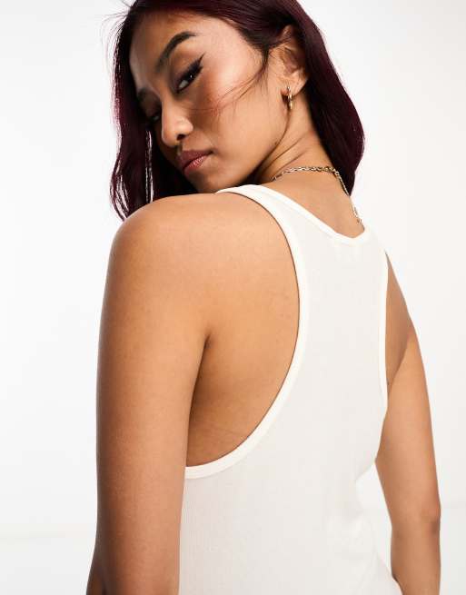Miss Selfridge - Blød longline-top i hvid ribstrik, 3 af 4