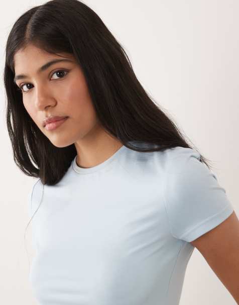 Miss Selfridge – Blekblå, skulpterande t-shirt med korta ärmar - view 1