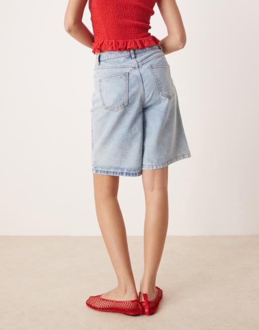 Miss Selfridge – Blekta, tvättade, långa jeansshorts, 5 av 5