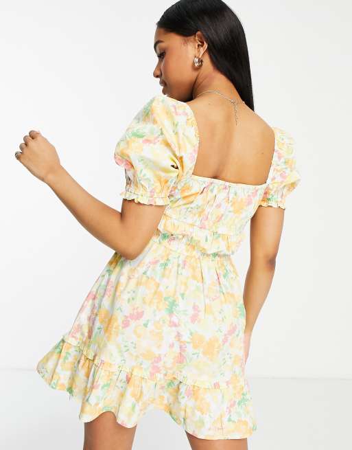 Miss Selfridge – Blommig utsvängd miniklänning i milkmaid-stil och poplin, 2 av 4