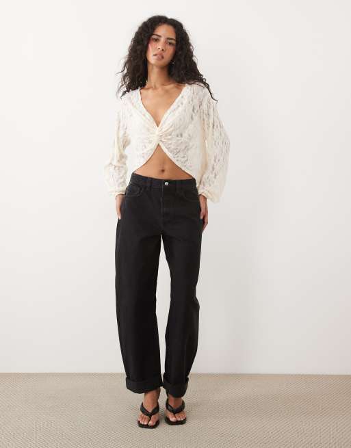 Miss Selfridge blondetop med twist foran i creme, 2 af 4