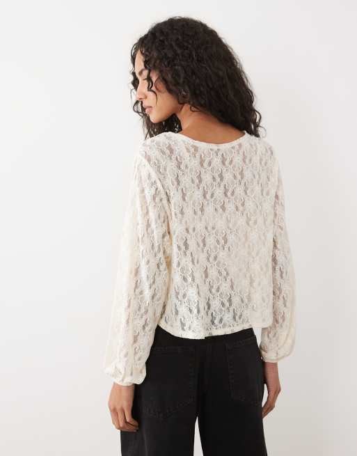 Miss Selfridge blondetop med twist foran i creme, 3 af 4
