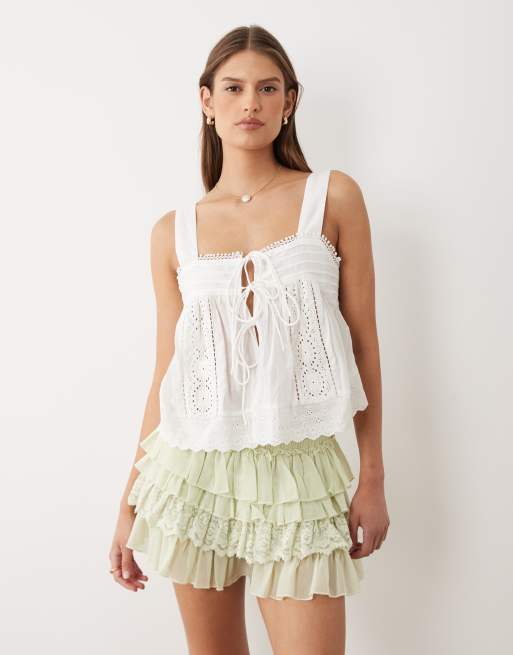 Miss Selfridge – Bloomer-Shorts aus Spitzenmix in Minzgrün, 2 von 5