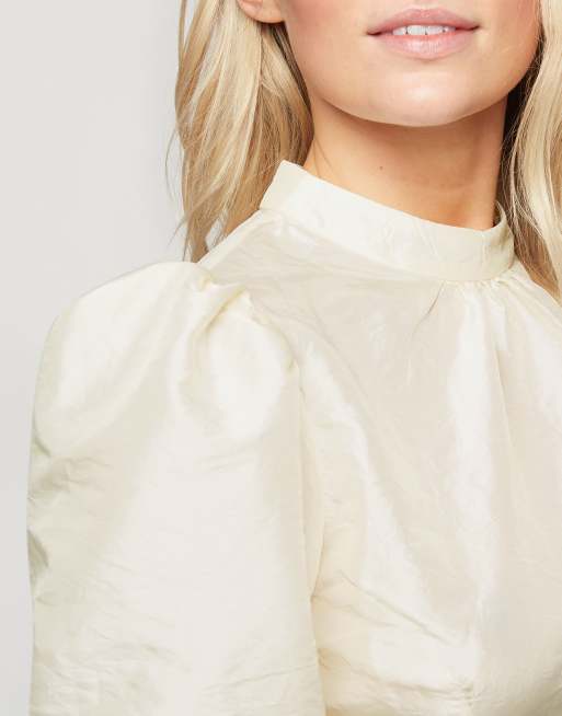 Miss Selfridge - Blouse à manches courtes en organza - Crème, 3 de 4