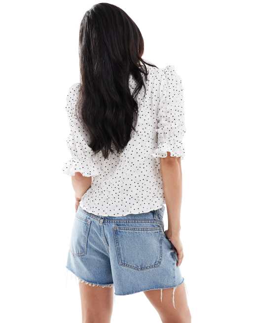 Miss Selfridge - Blouse à pois boutonnée avec détail volanté, 4 de 4