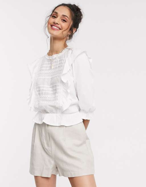 Miss Selfridge - Blouse à volants - Blanc