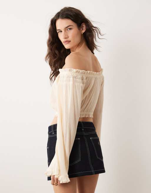 Miss Selfridge - Blouse bohème à encolure Bardot - Crème, 3 de 4