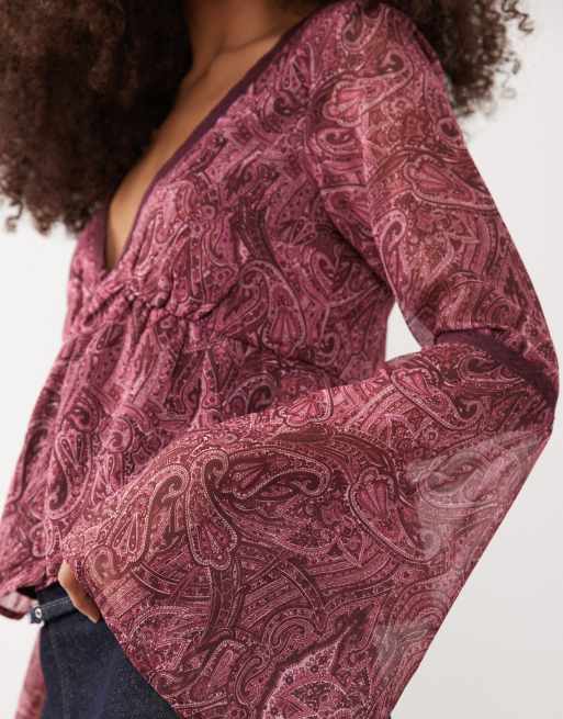 Miss Selfridge - Blouse en mousseline à manches évasées et imprimé cachemire, 3 de 4