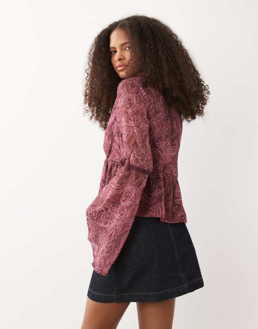 Miss Selfridge - Blouse en mousseline à manches évasées et imprimé cachemire, 4 de 4