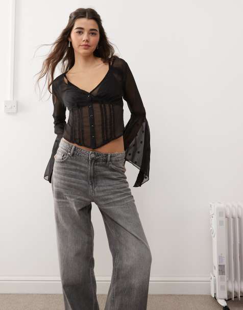 Miss Selfridge - Blouse met lange mouwen in zwart - view 1