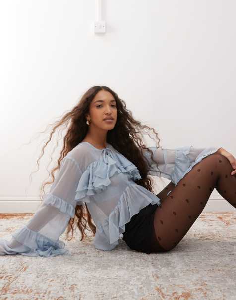 Miss Selfridge - Blouse met ruches in lichtblauw - view 1