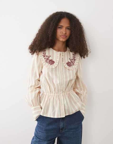 Miss Selfridge - Blouse rayée avec col brodé - view 1