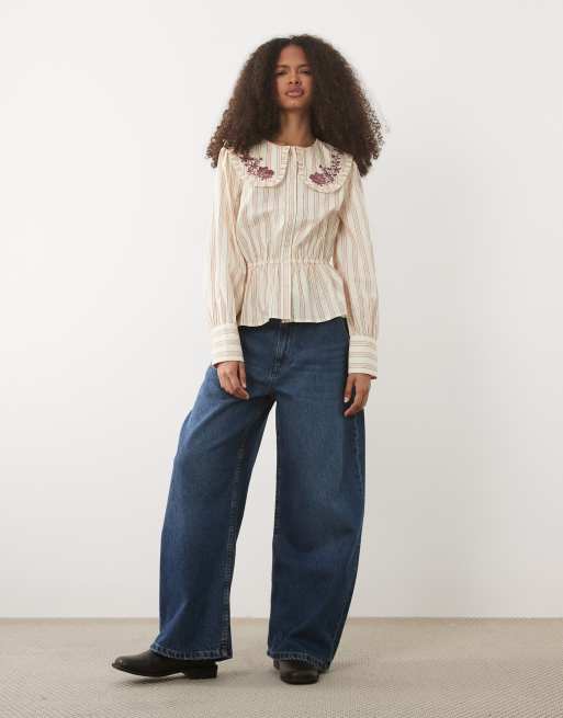 Miss Selfridge - Blouse rayée avec col brodé, 2 de 4
