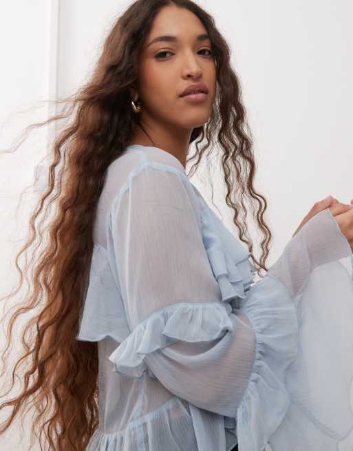 Miss Selfridge - Blouse volantée - Bleu clair, 3 de 4