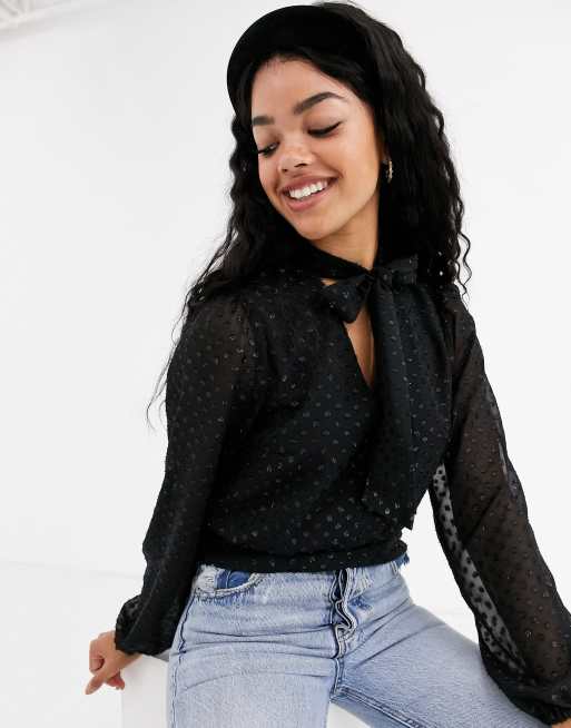 Miss Selfridge blouse with pussybow collar in black