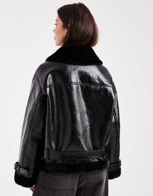 Miss Selfridge - Blouson aviateur brillant - Noir, 4 de 4