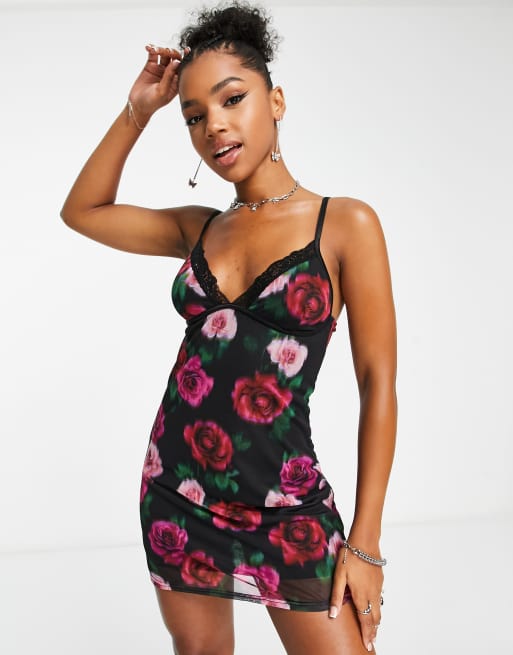 Miss Selfridge blurred rose mesh cami dress | ASOS