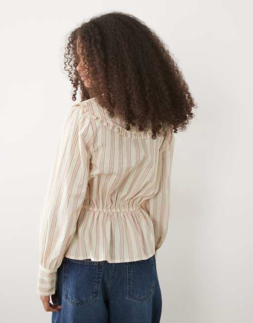 Miss Selfridge - Blusa a righe con colletto ricamato, 3 di 4