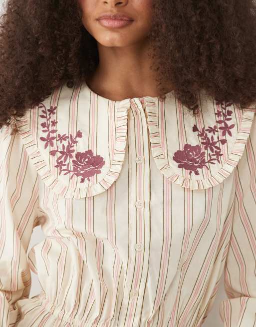 Miss Selfridge - Blusa a righe con colletto ricamato, 4 di 4