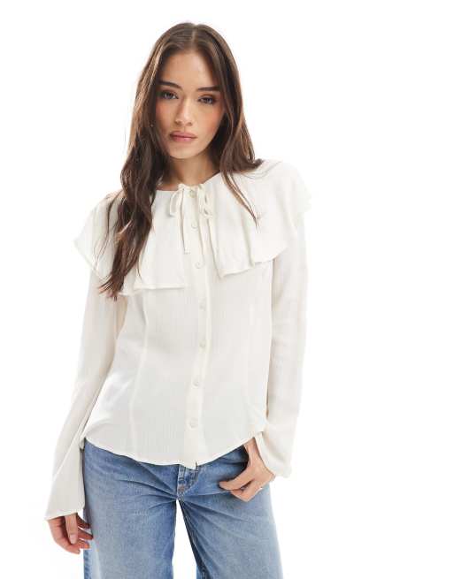 Miss Selfridge - Blusa color avorio stile mantella allacciata sul davanti