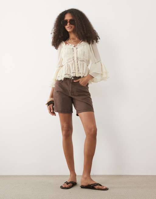 Miss Selfridge - blusa de gasa y encaje en blanco antiguo, 2 de 4
