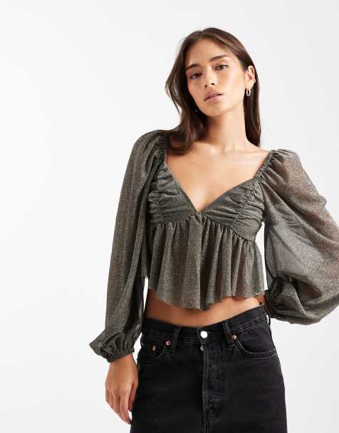 Miss Selfridge - Blusa dorata con maniche a palloncino - view 1