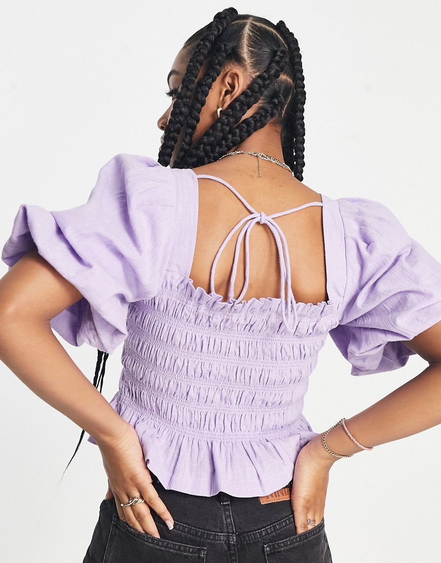 Blusa effetto lino lilla con maniche voluminose-Viola - Miss Selfridge Camicia donna  - immagine1