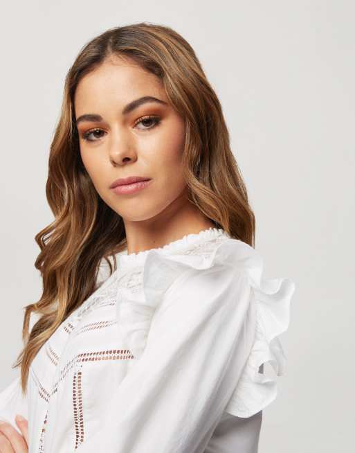 Miss Selfridge - Blusa stile vittoriano in pizzo crema, 3 di 4