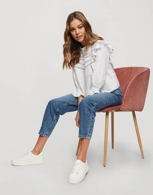 Miss Selfridge - Blusa stile vittoriano in pizzo crema, 4 di 4