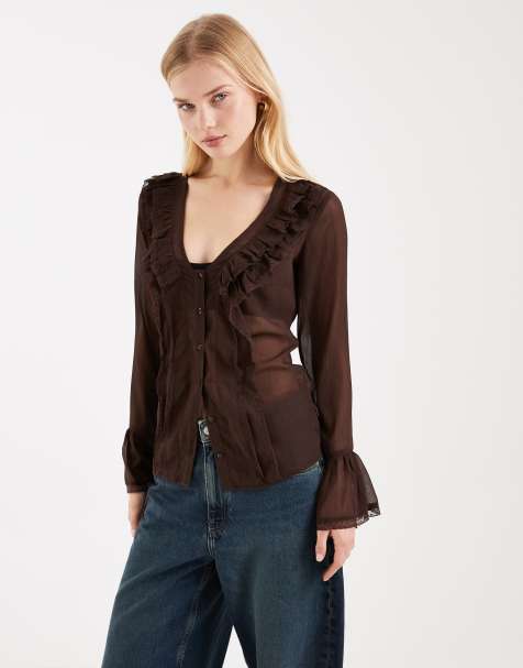 Miss Selfridge - Blusa svasata in chiffon con volant sul davanti e sulle maniche - view 1