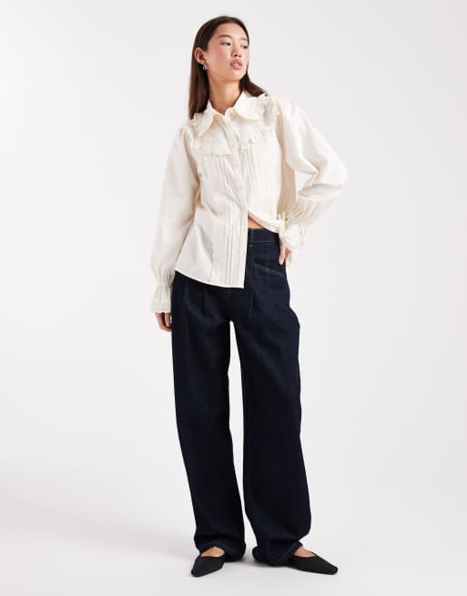 Miss Selfridge – Bluse aus Popeline in Creme mit Stickerei, 3 von 4
