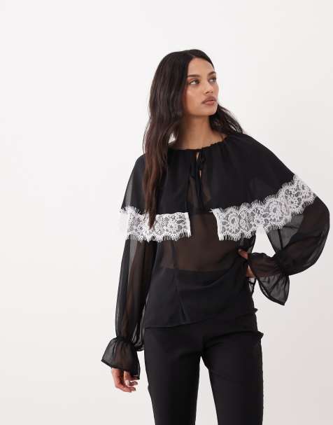 Miss Selfridge – Bluzka z peleryną i kontrastowym wykończeniem - view 1