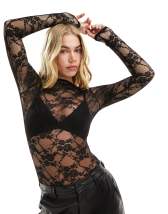 WOW Couture Sheer Lace Panelled Mesh Bodysuit