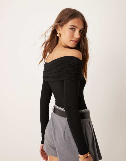 Miss Selfridge - Body à manches longues et encolure bardot - Noir, 4 de 4