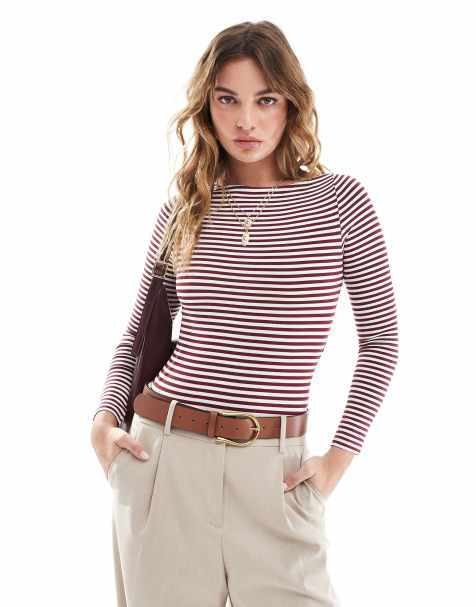 Miss Selfridge - Body a maniche lunghe con scollo a barchetta a righe - view 1