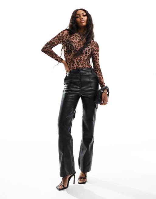 Miss Selfridge - Body accollato trasparente marrone leopardato, 3 di 4