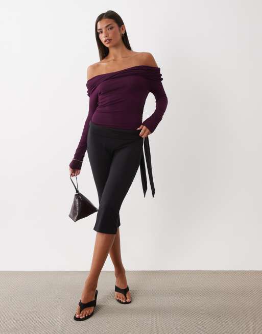 Miss Selfridge body cache-cœur bardot couleur figue, 3 de 4
