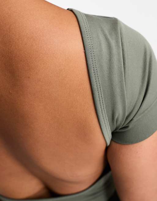 Miss Selfridge - Body dos nu sans couture à mancherons - Kaki, 3 de 4