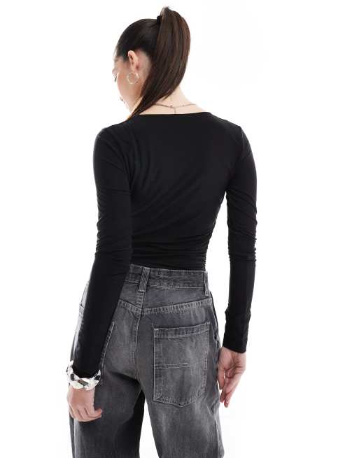 Miss Selfridge - Body doux froncé sur les côtés - Noir, 4 de 4